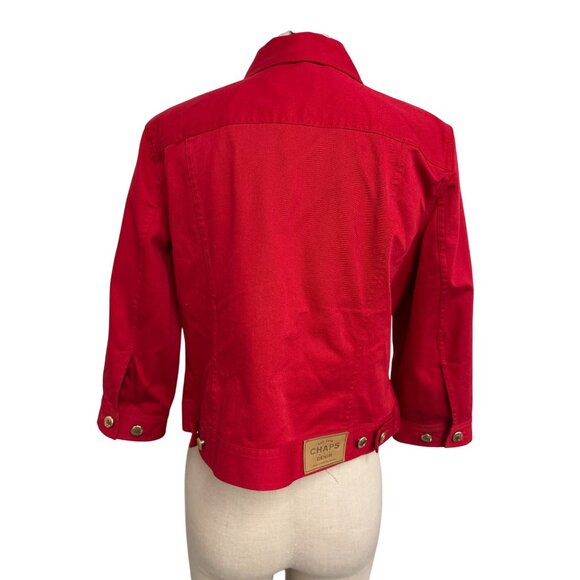 Chaps Red Denim Jacket Womens PM Gold Button Details Cotton Made In Indonesia - Picture 6 of 13